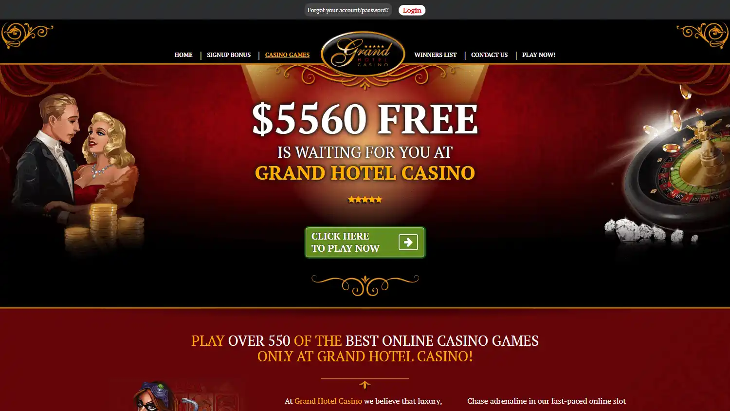 Grand Hotel Casino games page on desktop