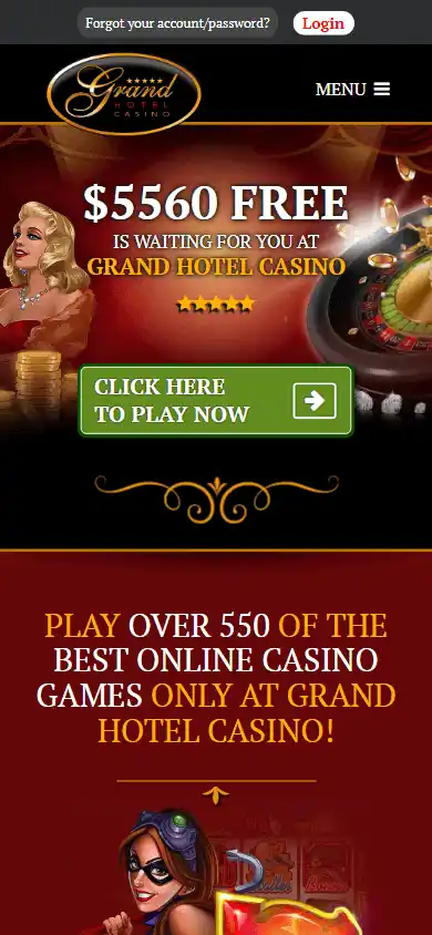 Grand Hotel Casino games page on mobile