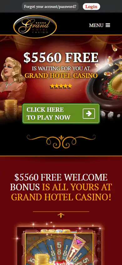 Grand Hotel Casino homepage on mobile