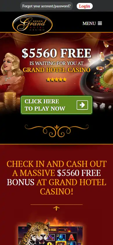 Grand Hotel Casino bonus page on mobile
