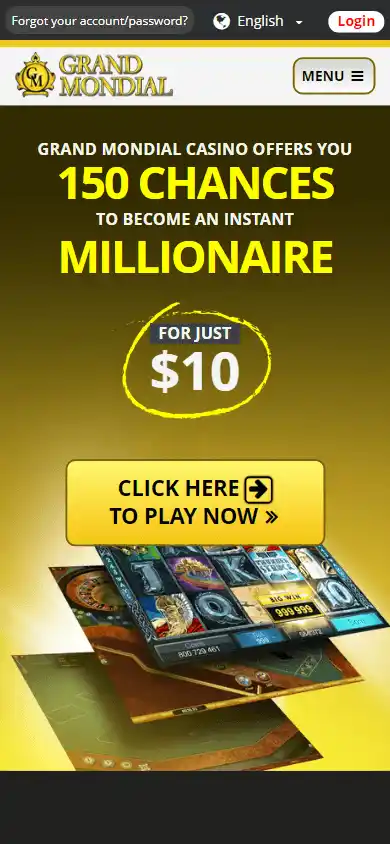Grand Mondial Casino homepage on mobile