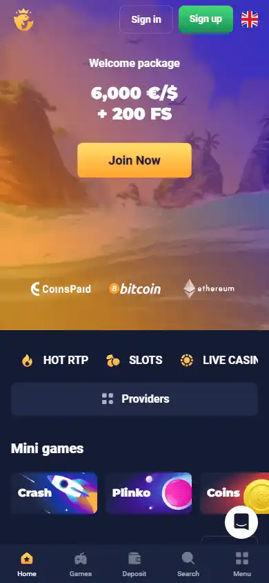Joo Casino homepage on mobile