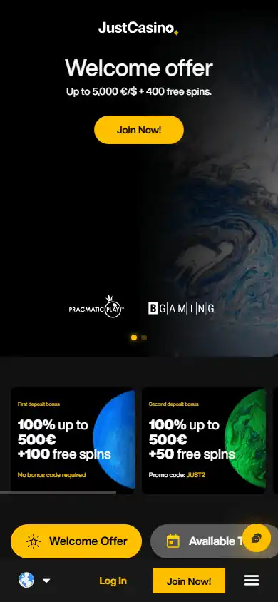 JustCasino welcome offer on mobile