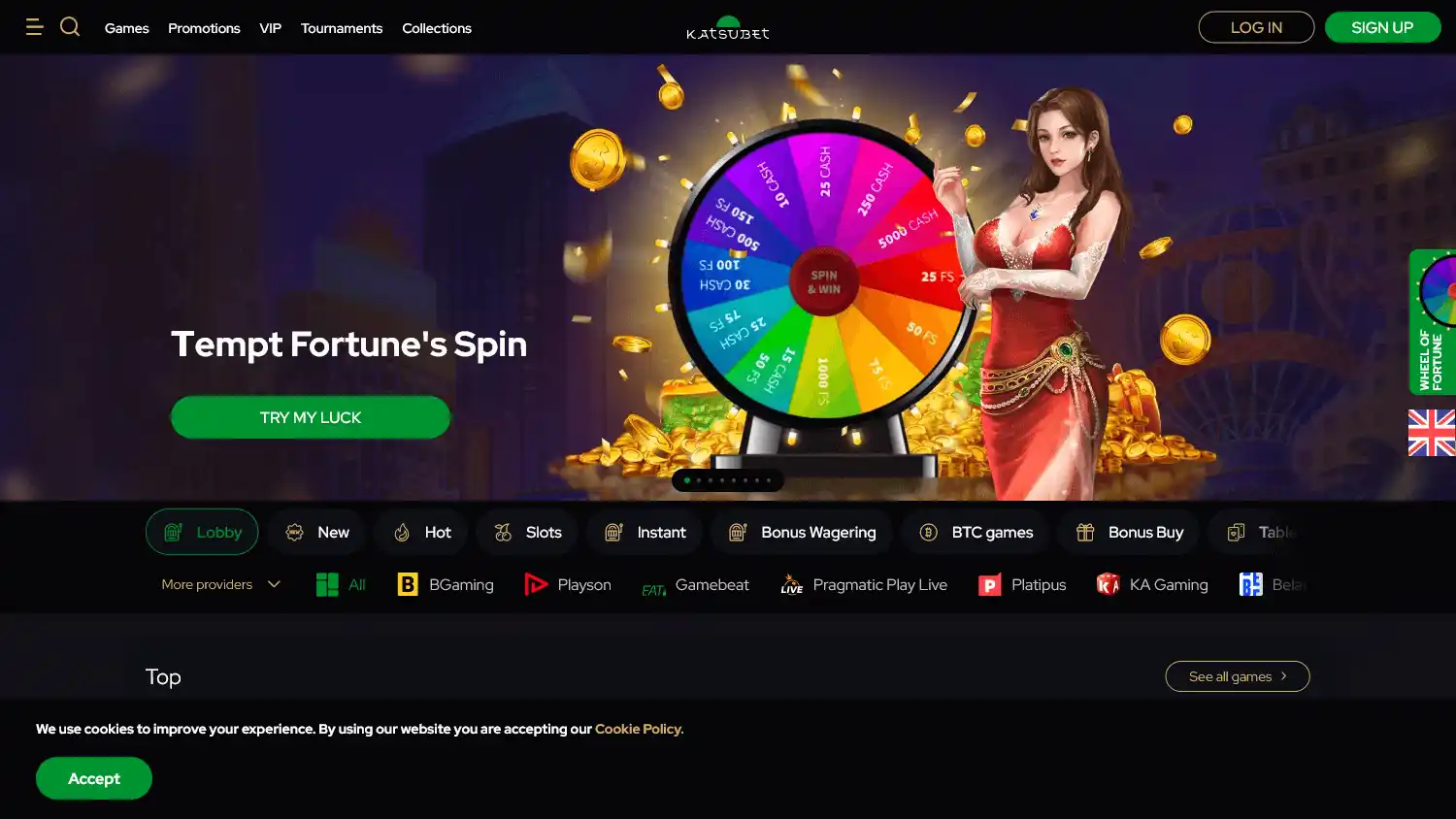 KatsuBet Casino homepage on desktop