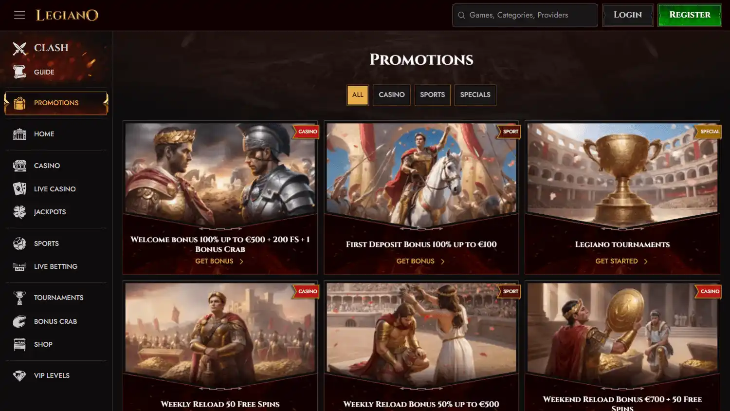 Legiano Casino promotions page