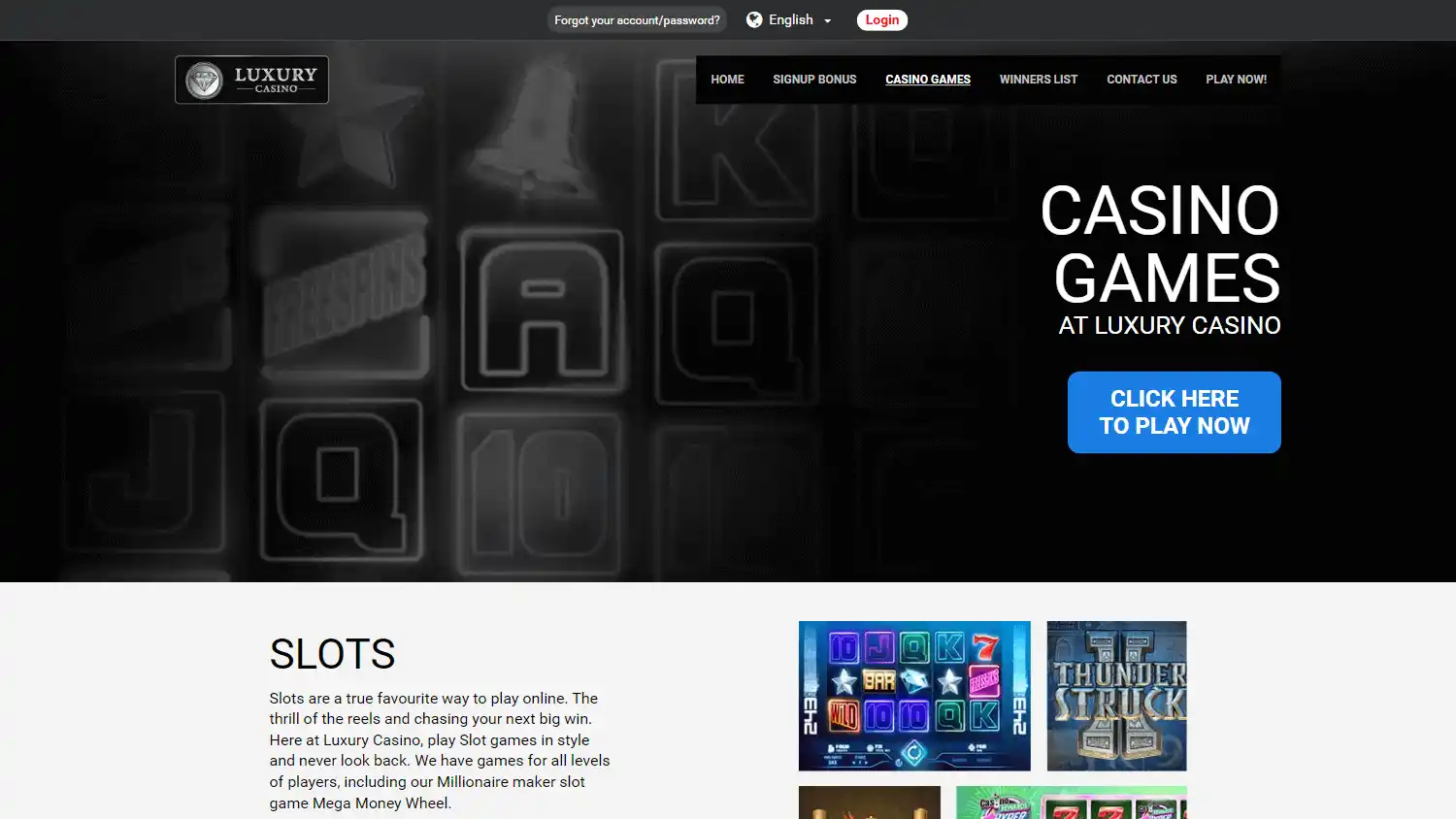 Luxury Casino games page on desktop