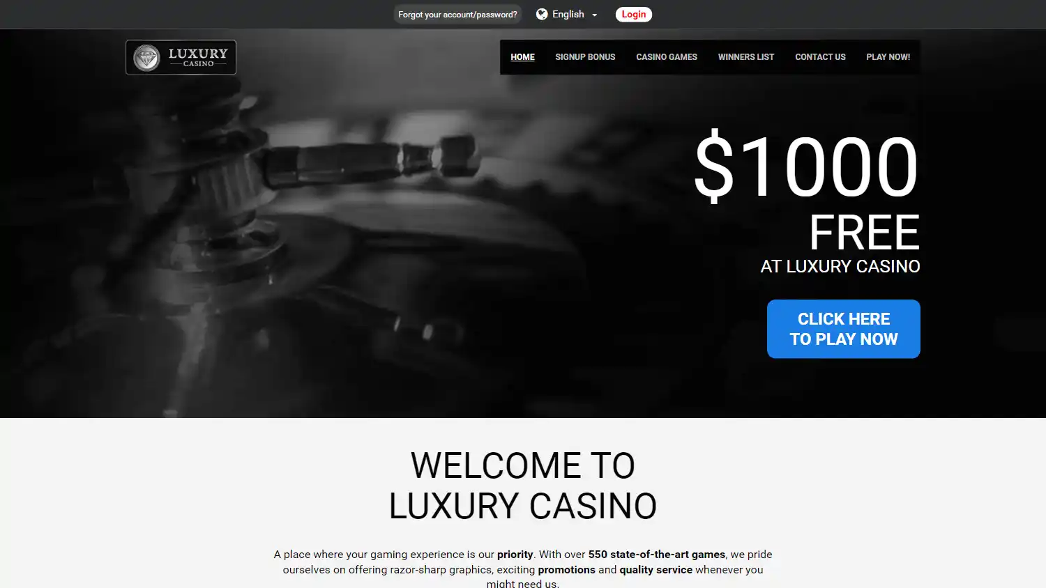 Luxury Casino homepage on desktop