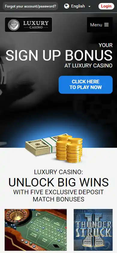 Luxury Casino bonus page on mobile