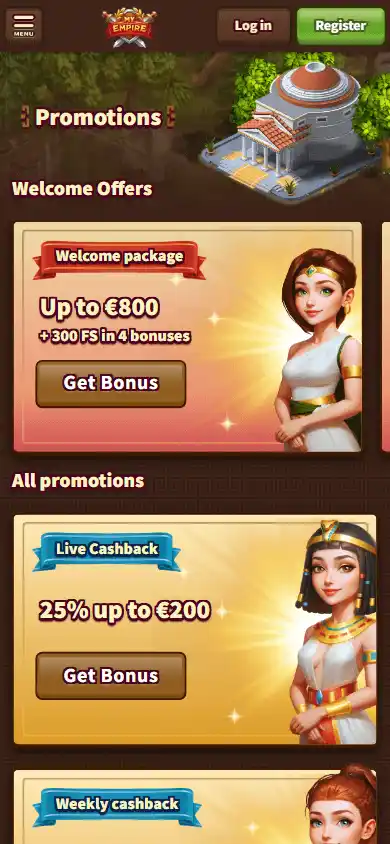 MyEmpire Casino promotions on mobile