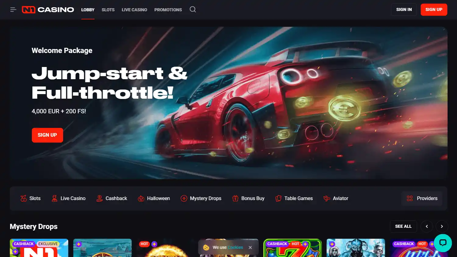 N1 Casino homepage on desktop