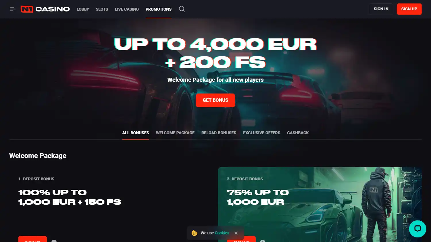 N1 Casino welcome package on desktop