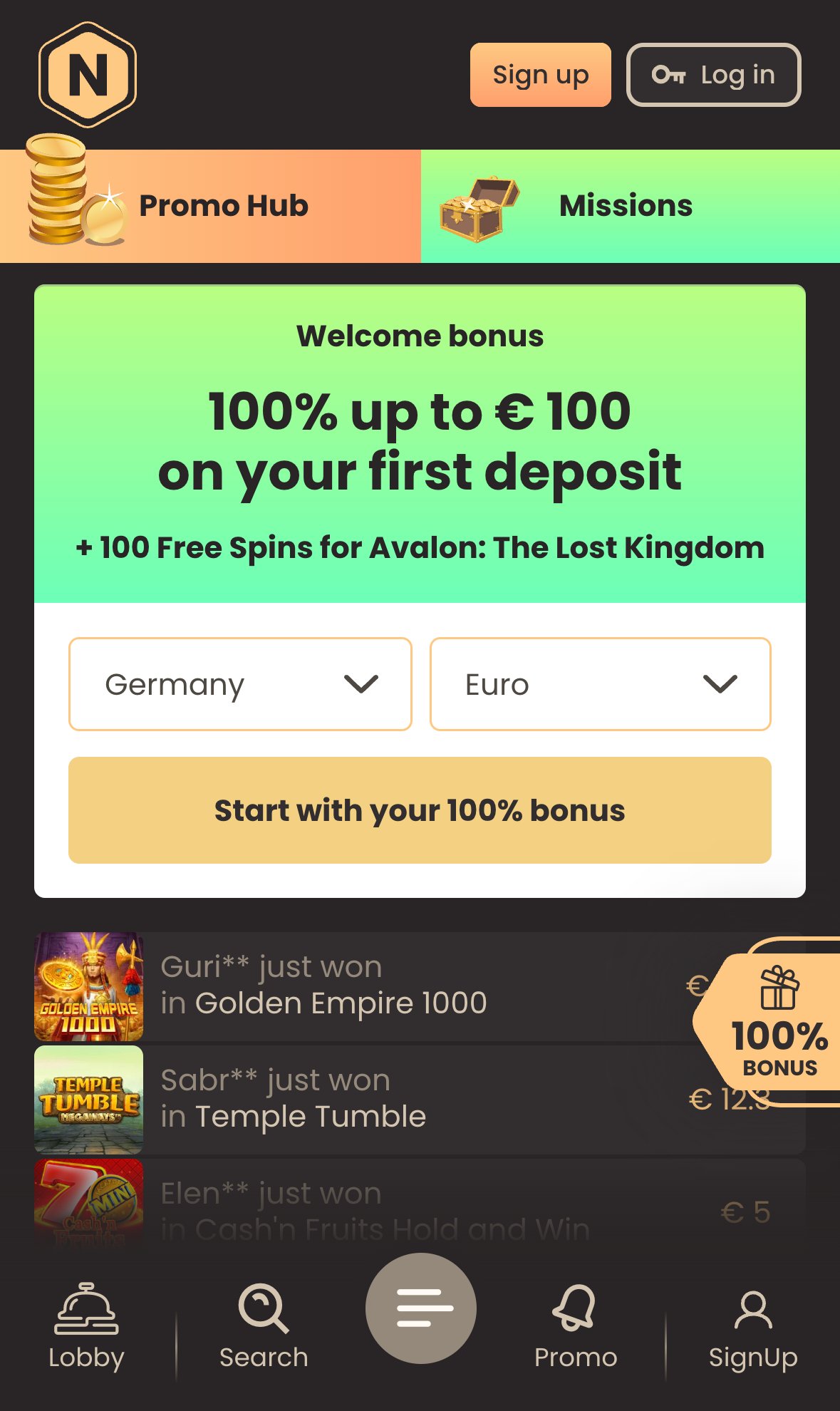 National Casino homepage on mobile