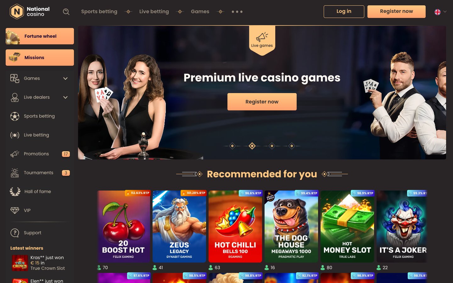 National Casino homepage