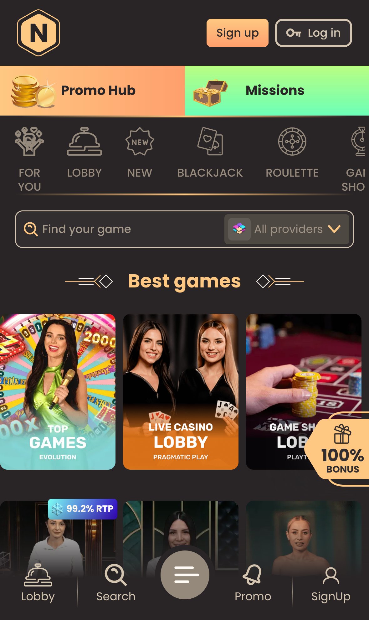 National Casino live casino lobby on mobile