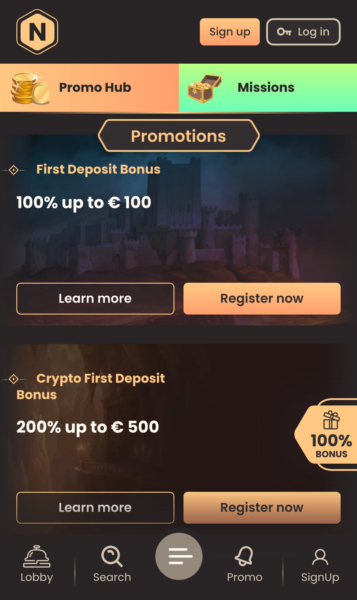 National Casino promotions page on mobile