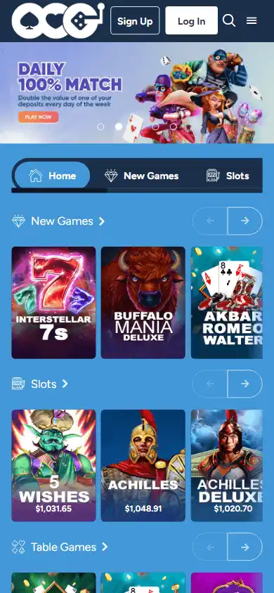 Online Casino Games lobby on mobile