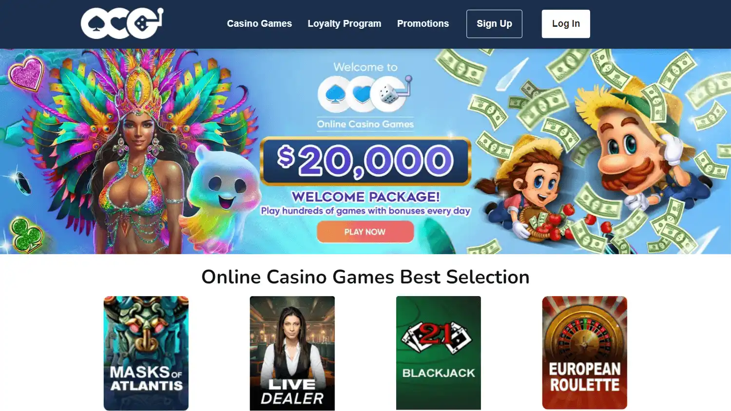 Online Casino Games homepage on desktop