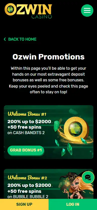Ozwin Casino promotions on mobile