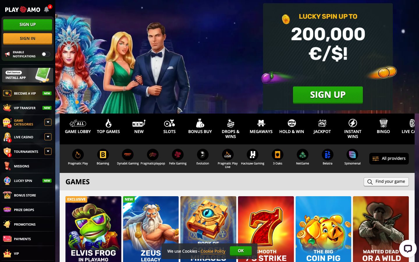 PlayAmo Casino game lobby