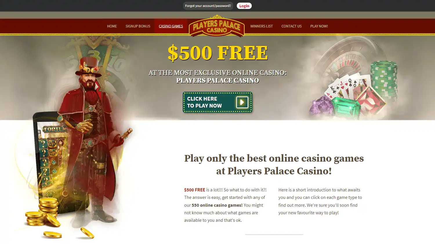Players Palace Casino games page on desktop