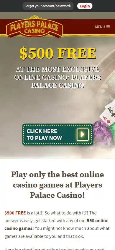 Players Palace Casino games page on mobile