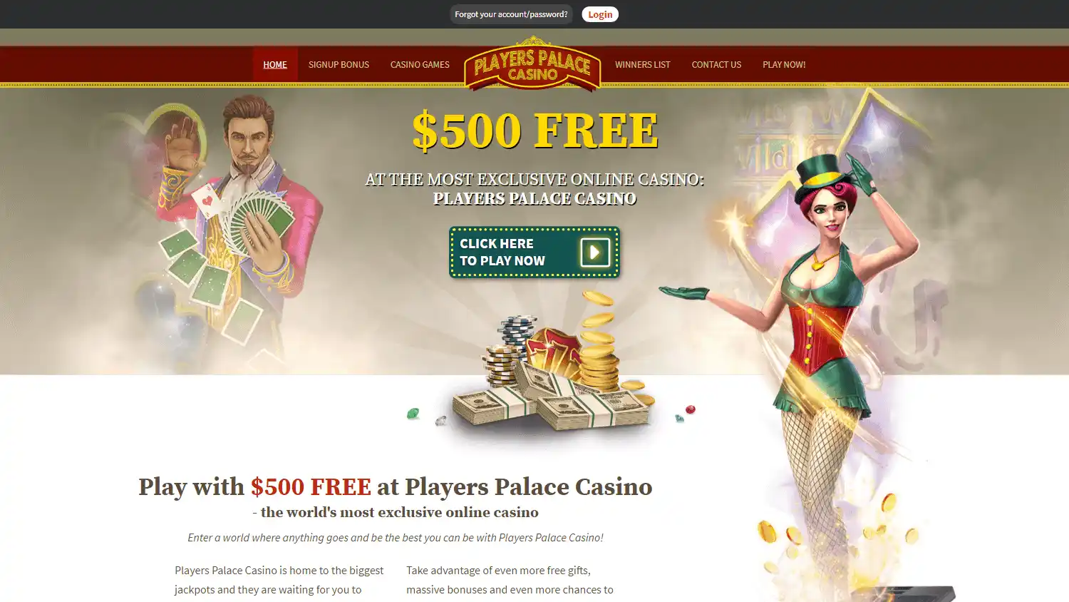 Players Palace Casino homepage on desktop