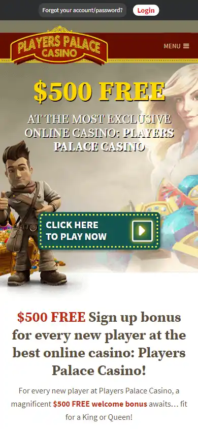 Players Palace Casino bonus page on mobile