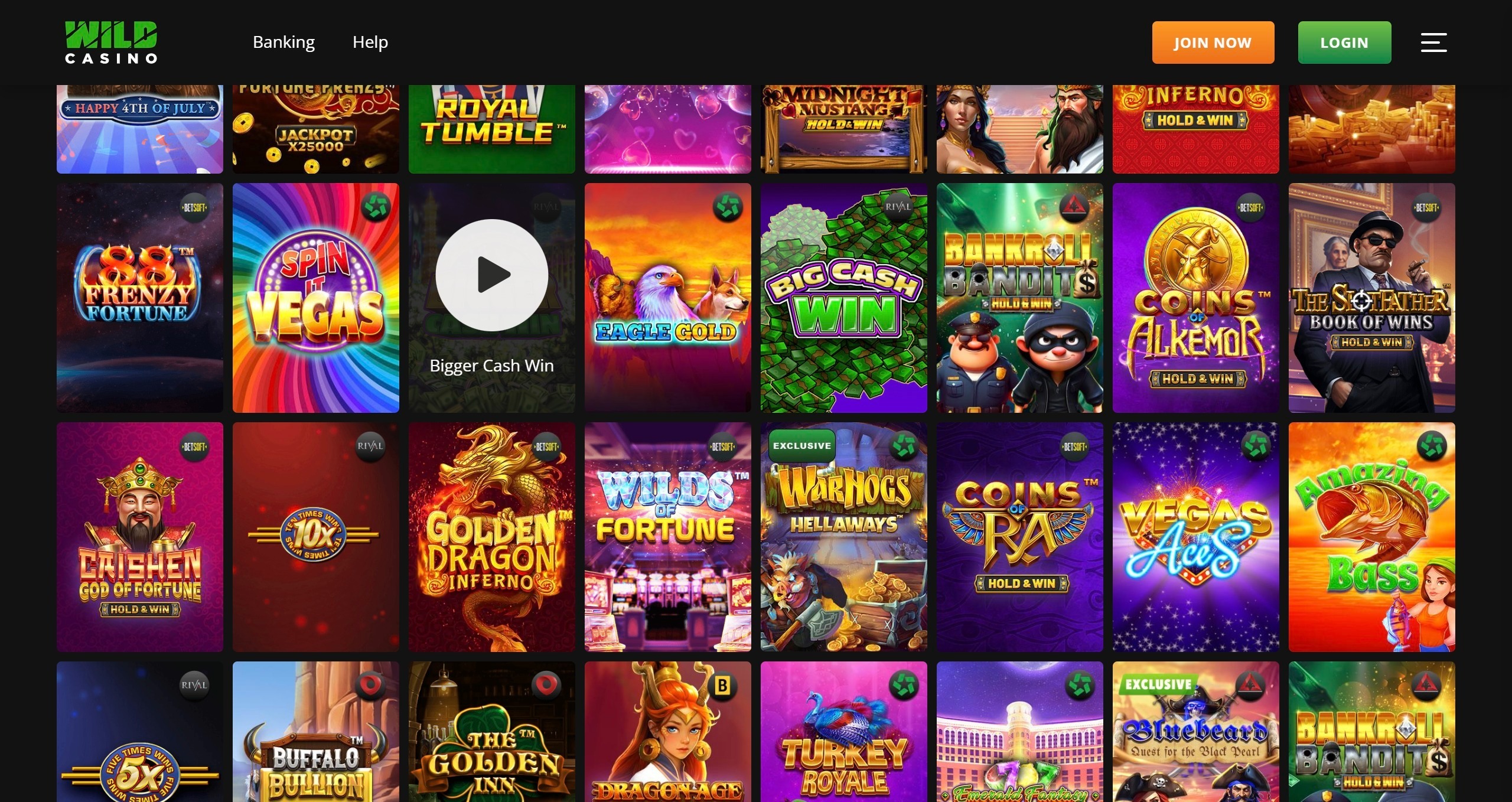Wild Casino slots lobby