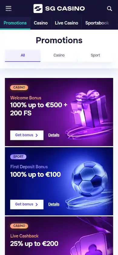 SG Casino promotions on mobile