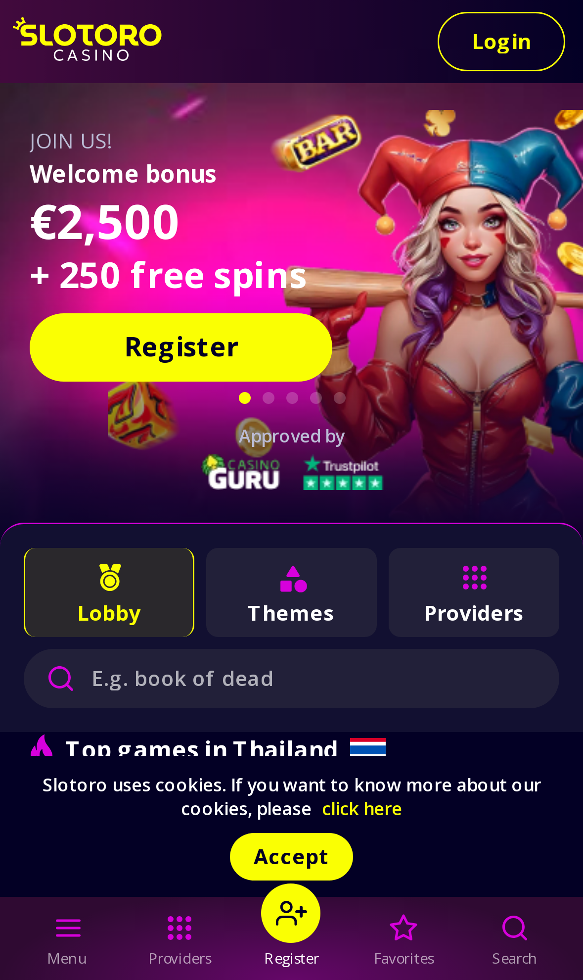 Slotoro Casino homepage on mobile
