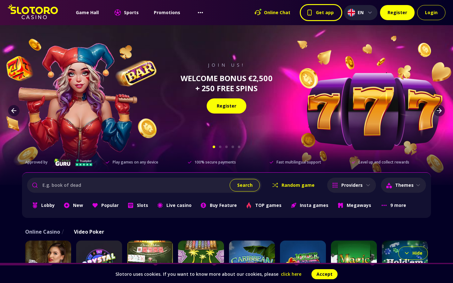 Slotoro Casino game lobby