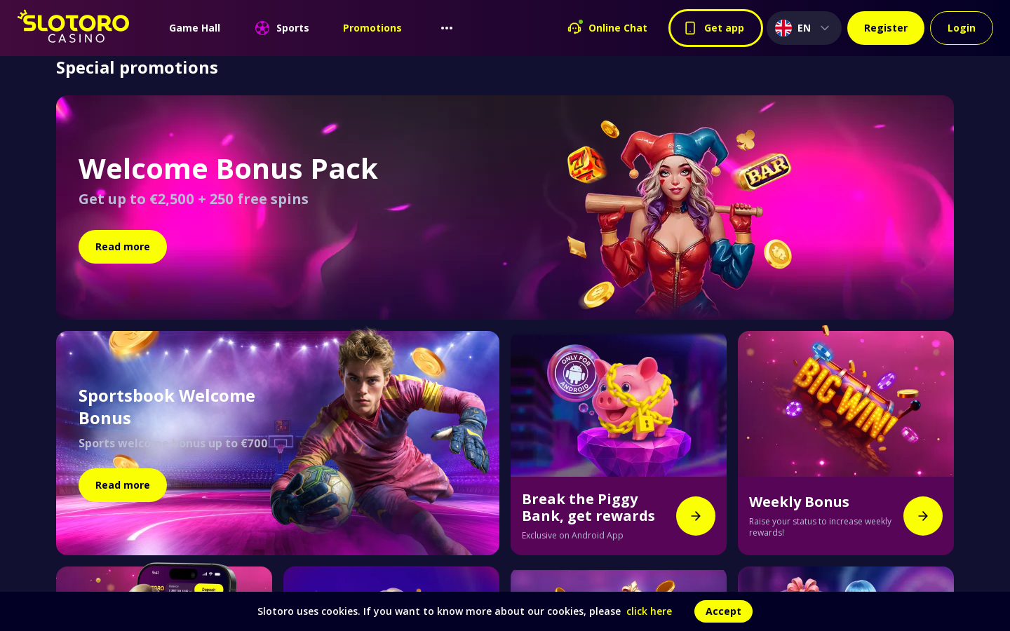 Slotoro Casino promotions page