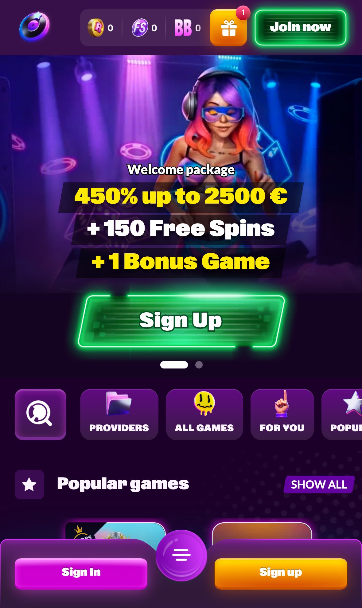 SlotRave Casino homepage on mobile