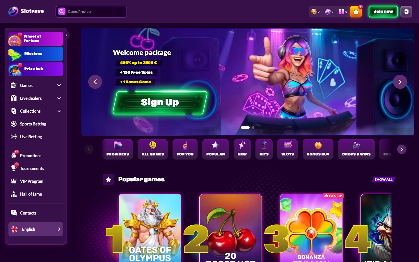SlotRave Casino homepage