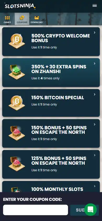 Slots Ninja coupons on mobile