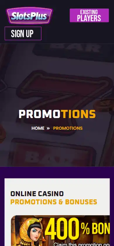 Slots Plus Casino promotions page on mobile