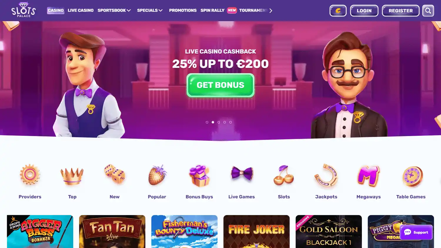 SlotsPalace Casino game lobby on desktop