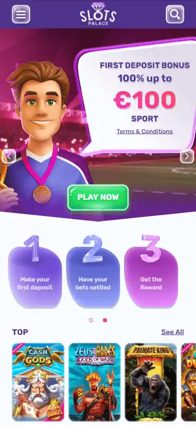 SlotsPalace Casino homepage on mobile
