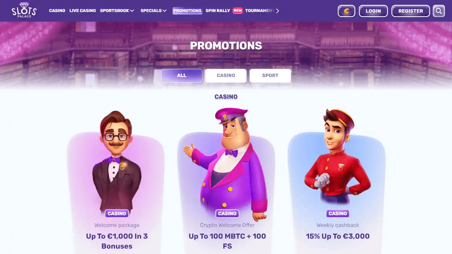 SlotsPalace Casino promotions on desktop