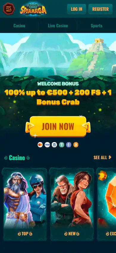 Spinanga Casino homepage on mobile