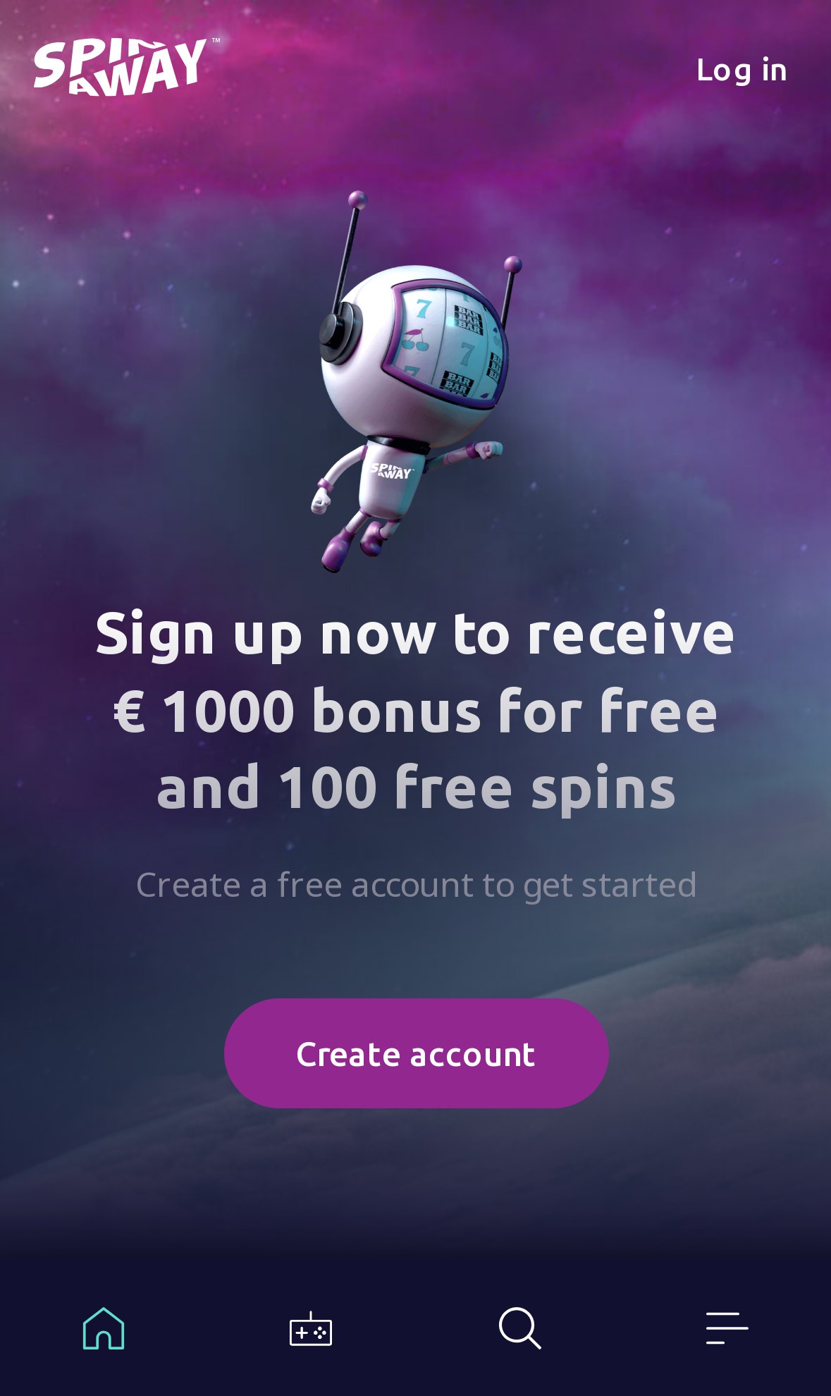 SpinAway Casino homepage on mobile