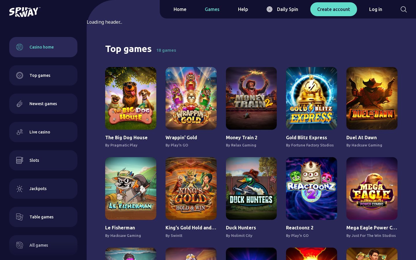 SpinAway Casino game lobby