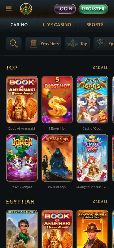 Talismania Casino game lobby on mobile