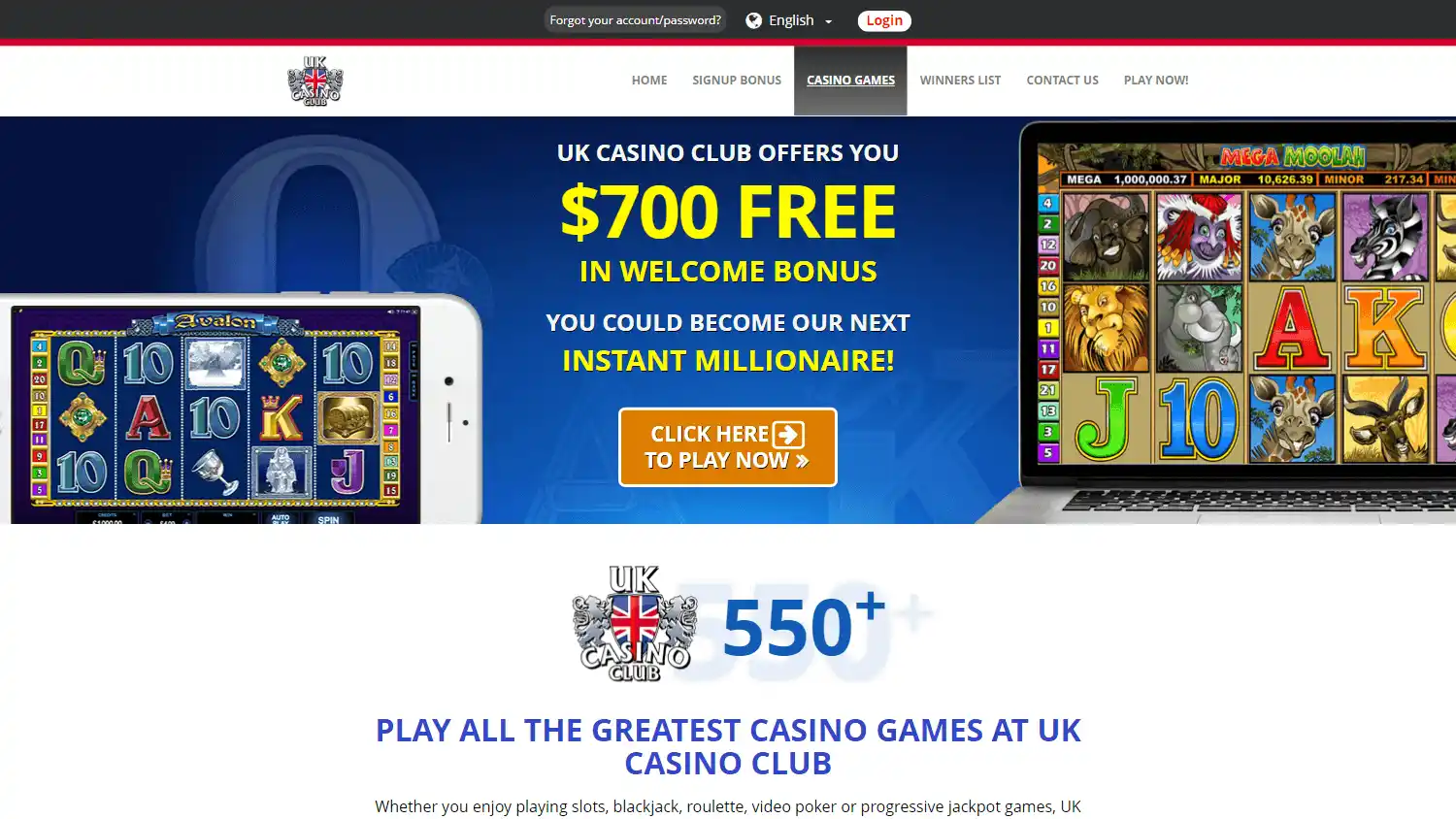UK Casino Club games page on desktop