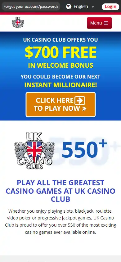 UK Casino Club games page on mobile