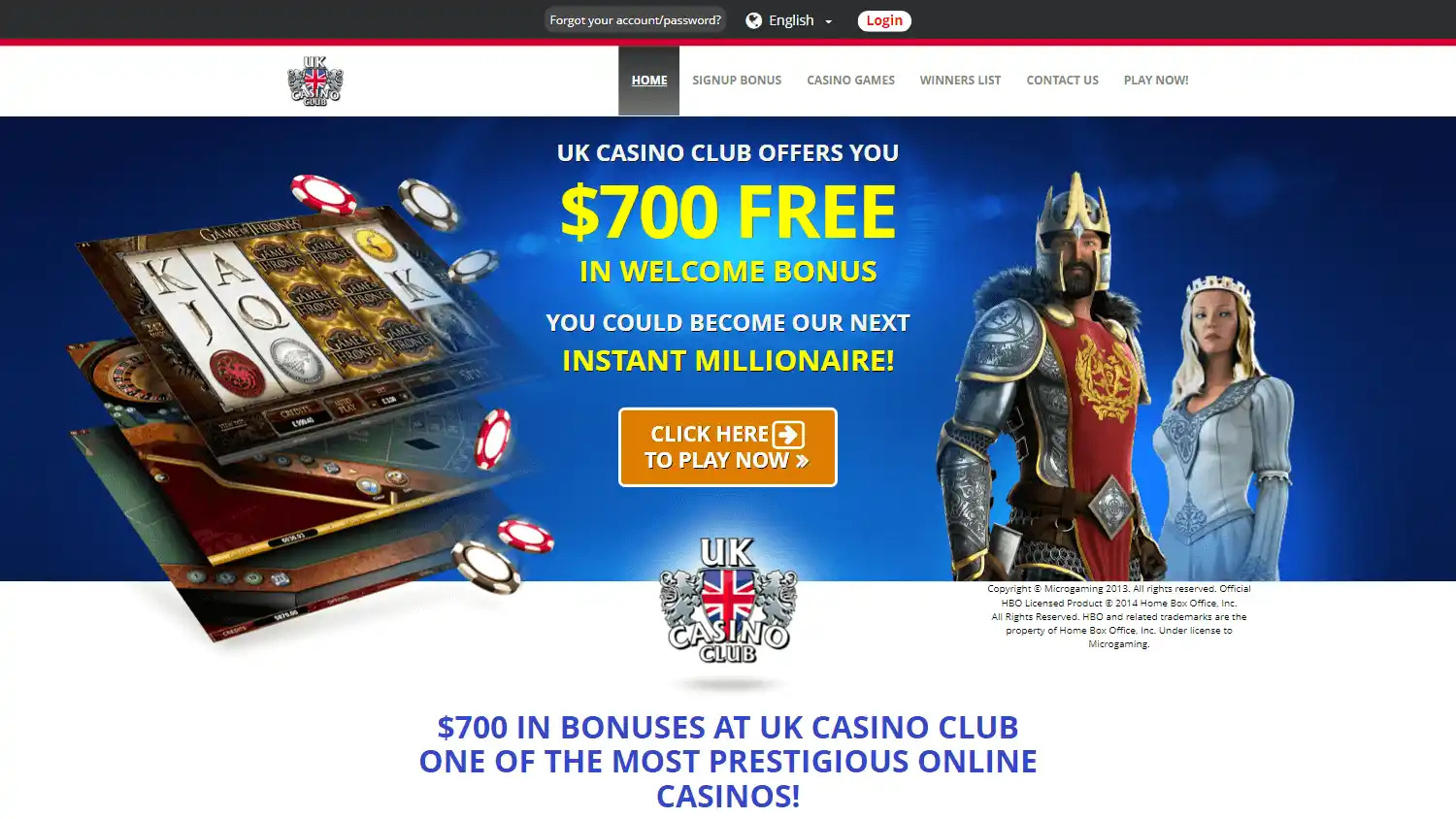 UK Casino Club homepage on desktop