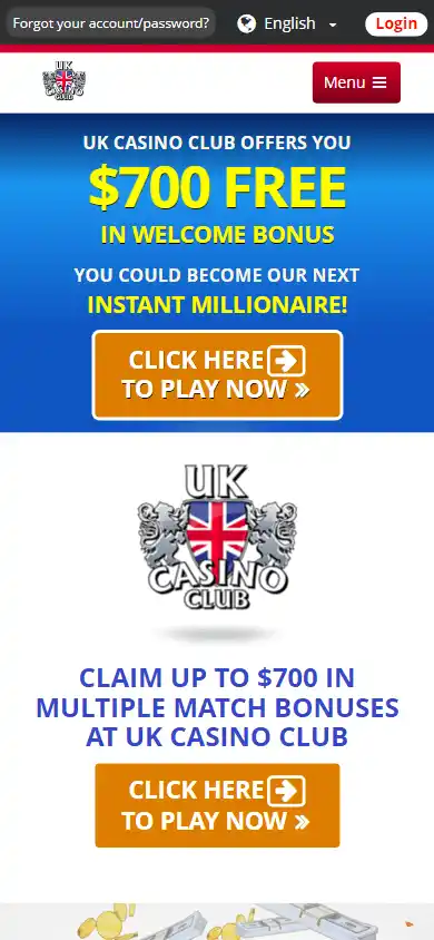 UK Casino Club bonus page on mobile