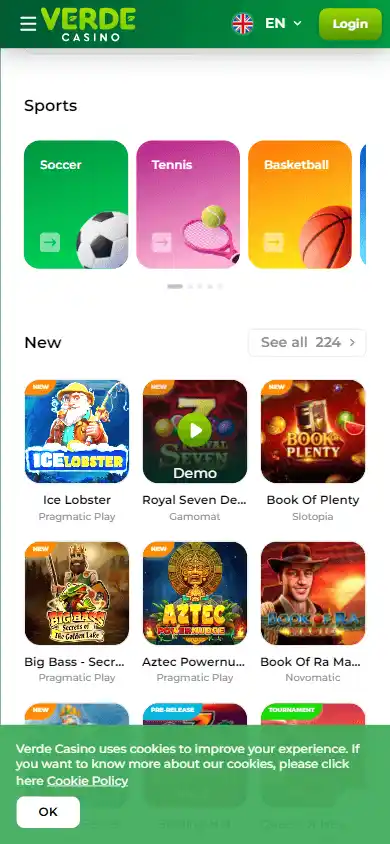 Verde Casino games on mobile