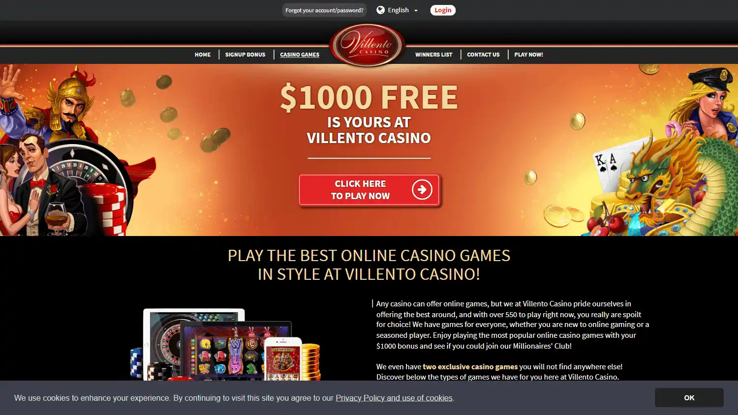 Villento Casino games page on desktop