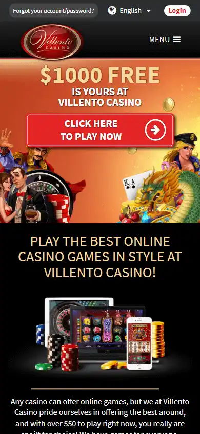 Villento Casino games page on mobile